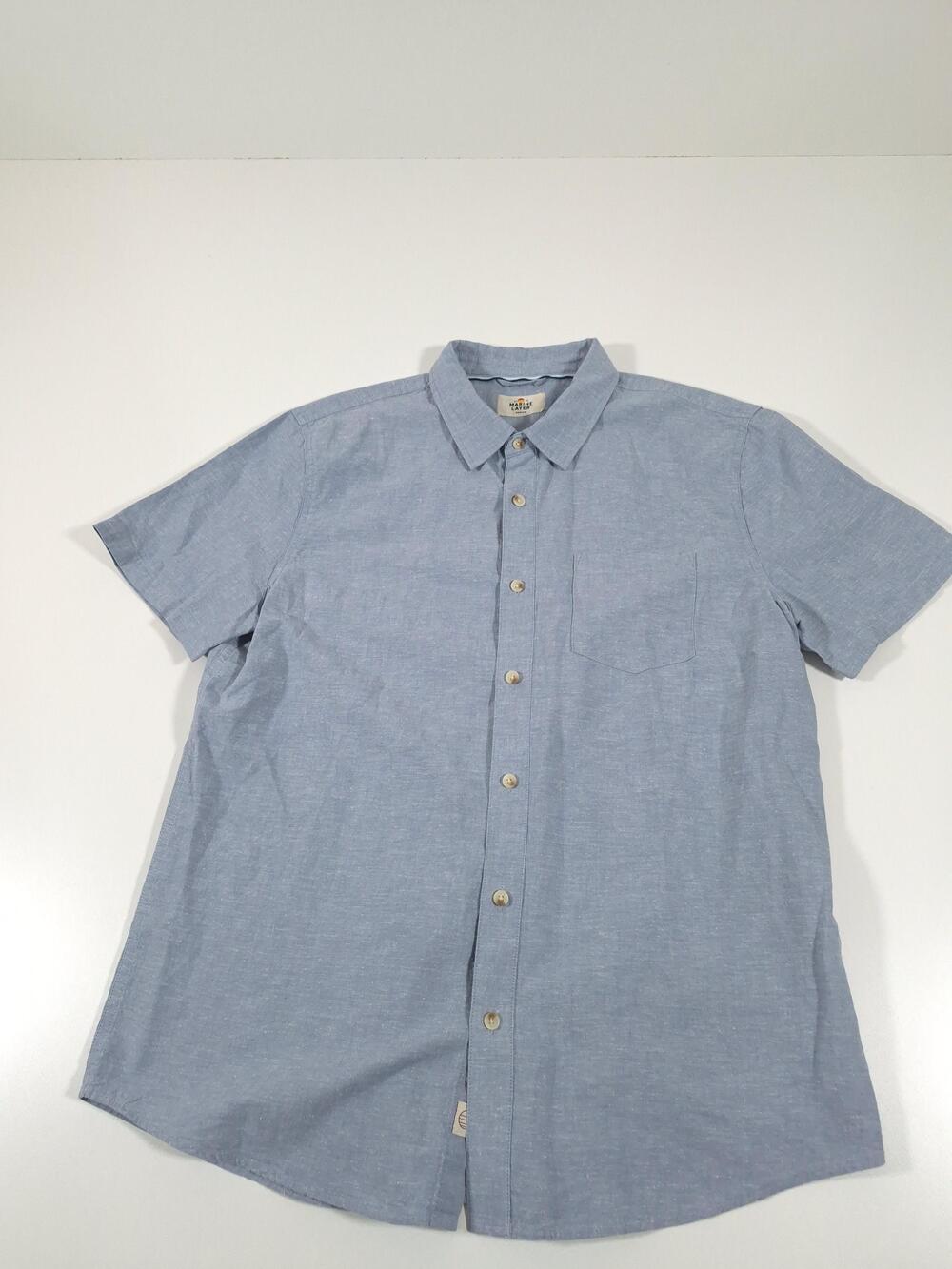 Marine Layer Better Than Linen Short Sleeve Hemp Blue Chambray Men’s Medium